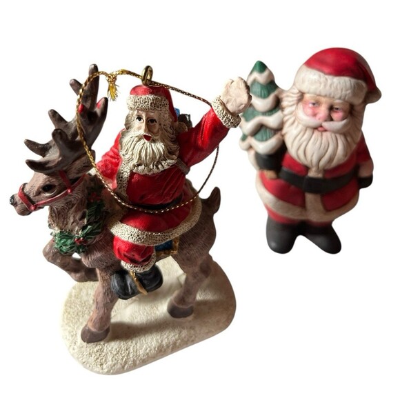 Mixed Lot 8 Vintage Santa Ornaments Retro Ceramic Resin Plastic 3"-4" - Picture 2 of 6